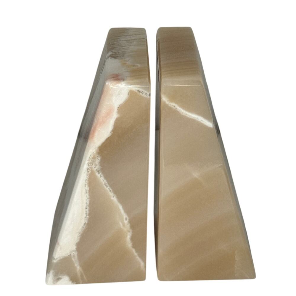 1970s–1990s Honey Onyx Stone Bookends 5.25” Heavy Wedge Pair
